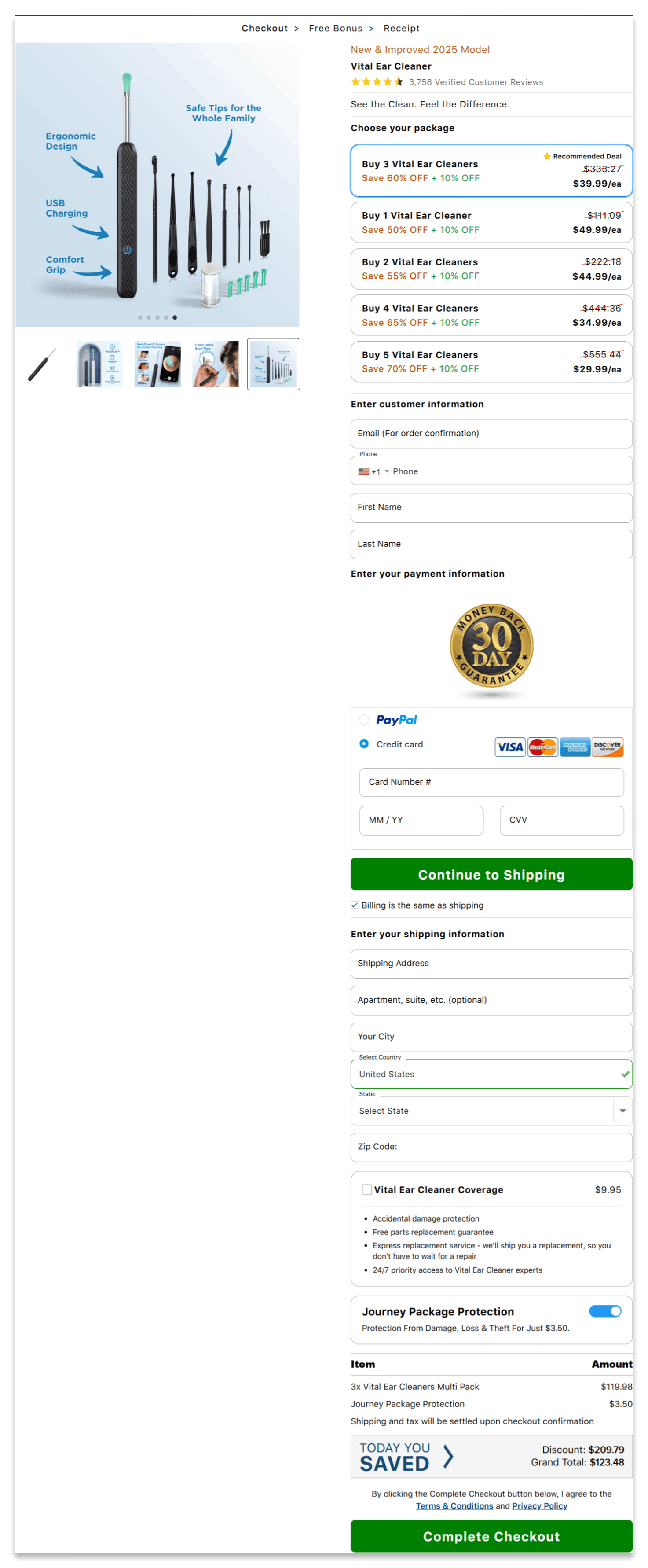 Vital Ear Cleaner secure checkout page